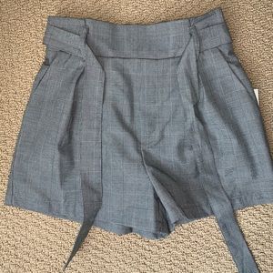 Paperbag waist grey plaid shorts